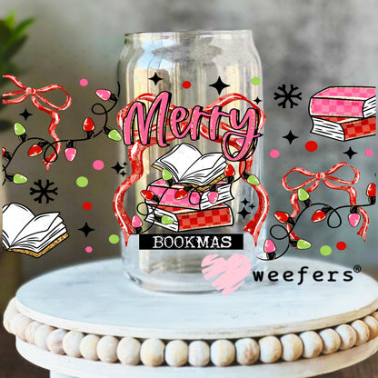 Merry Bookmas UV DTF Cup Wrap 16oz Libbey Glass Original Size Weefers