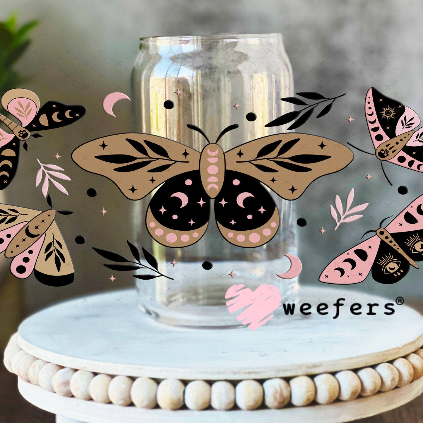 UV DTF Cup Wrap – Mystical Moths - Weefers Exclusive 16oz Libbey Glass Original Size Cup Wrap Weefers