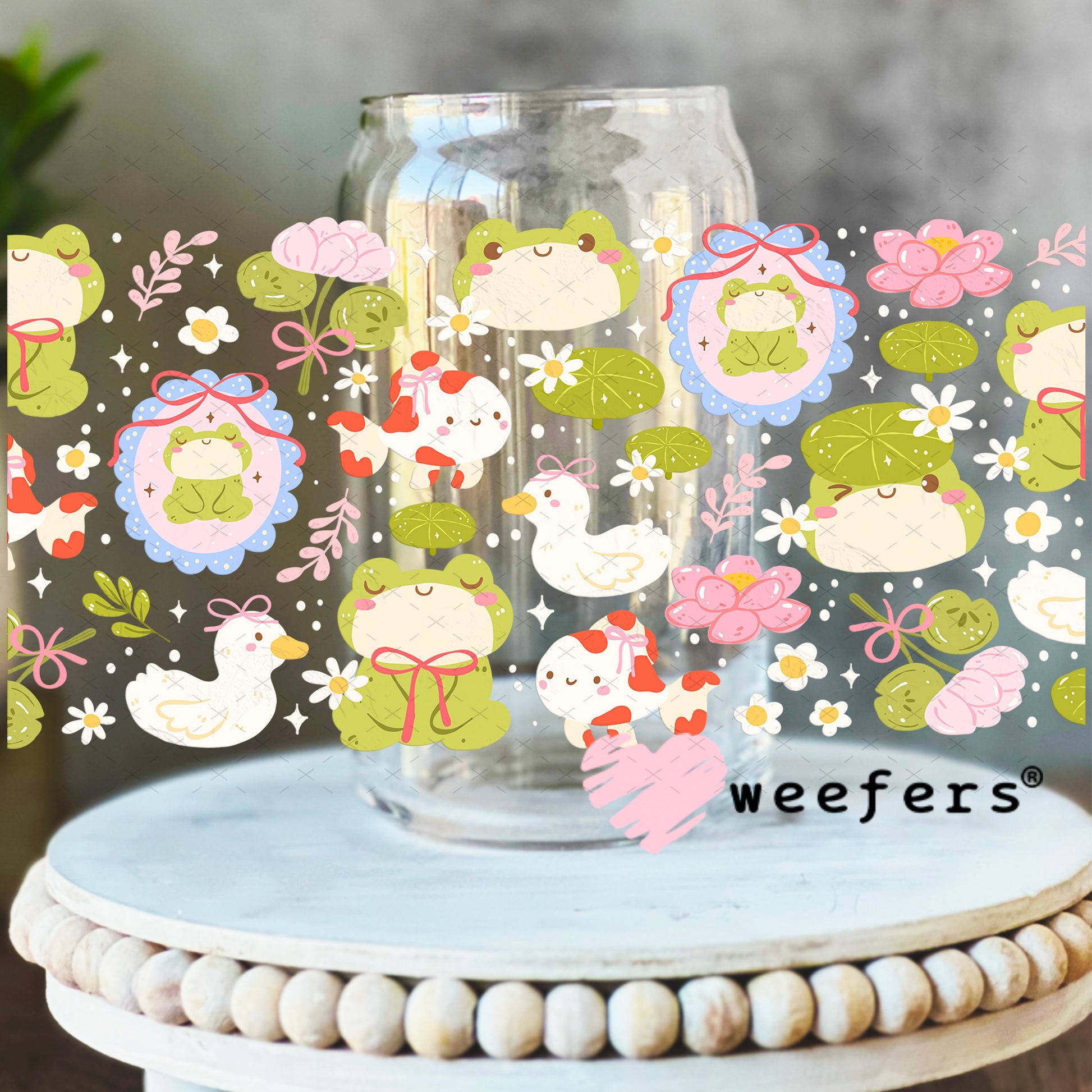 UV DTF Cup Wrap – Playful Frogs Whimsical 16oz Libbey Glass Original Size Weefers