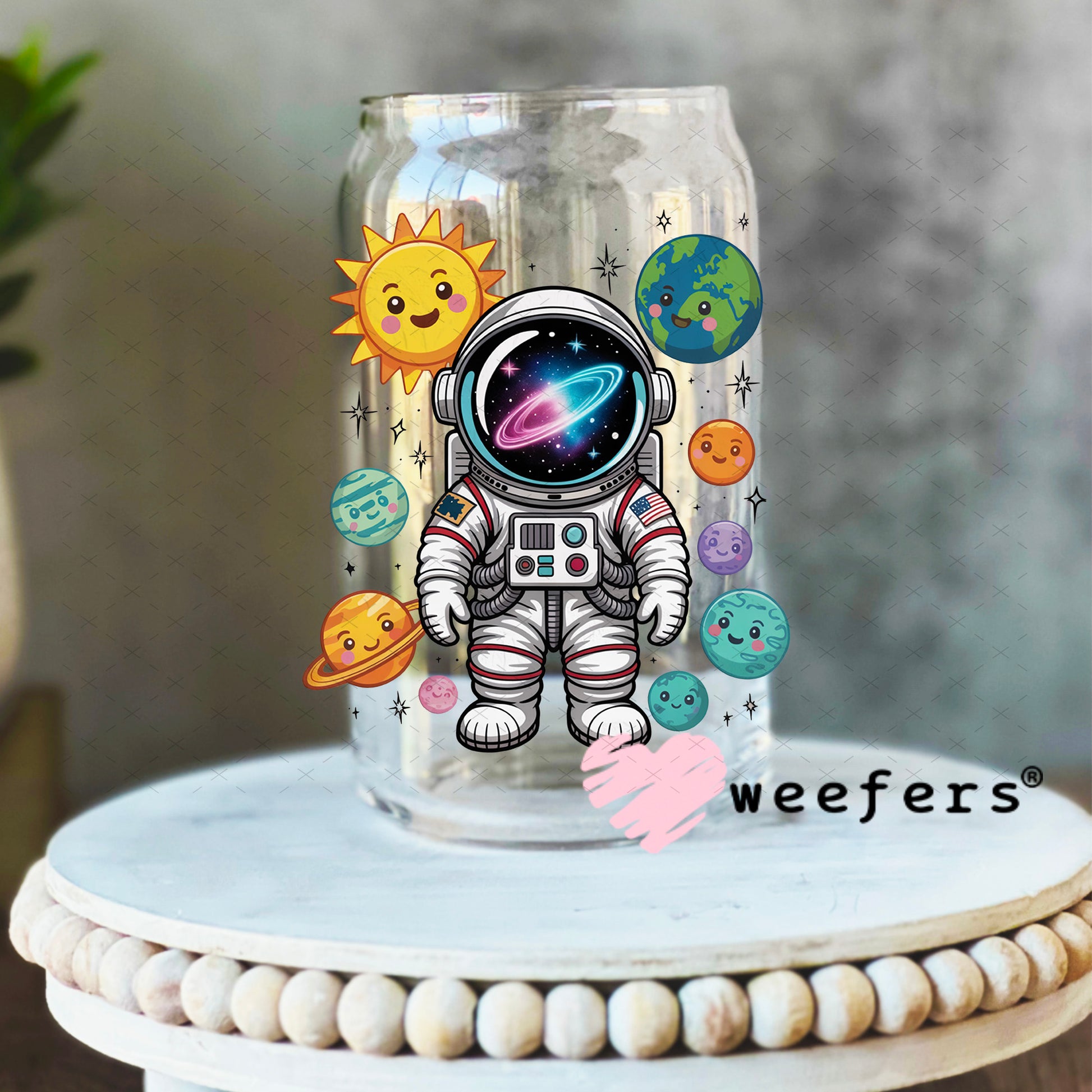 UV DTF Decal - Cute Astronaut 16oz Libbey Glass Original Size Weefers
