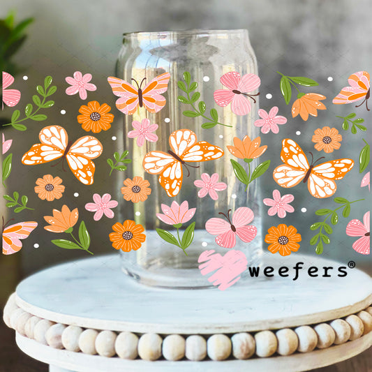 UV DTF Cup Wrap – Whimsical Butterflies Orange 16oz Libbey Glass Original Size Weefers