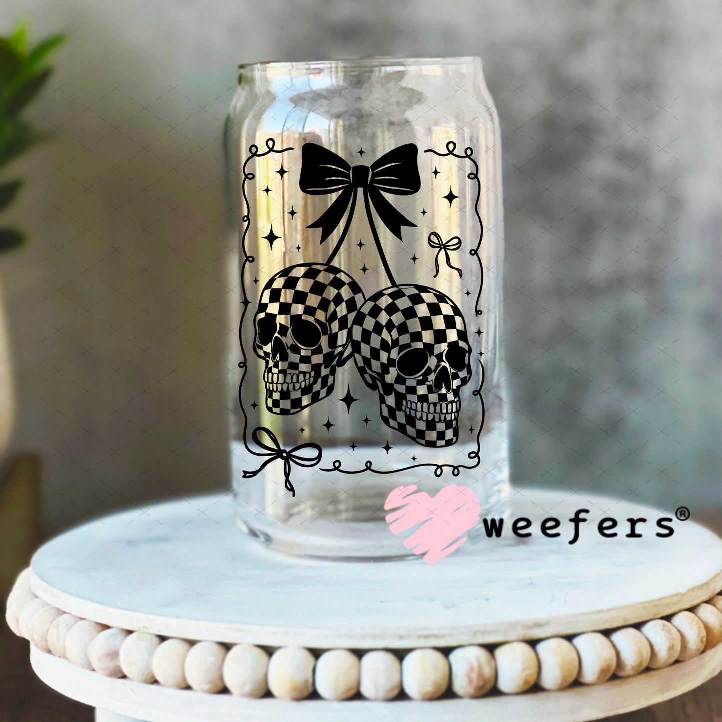 UV DTF Decal - Black Cherry Skulls 16oz Libbey Glass Original Size Weefers