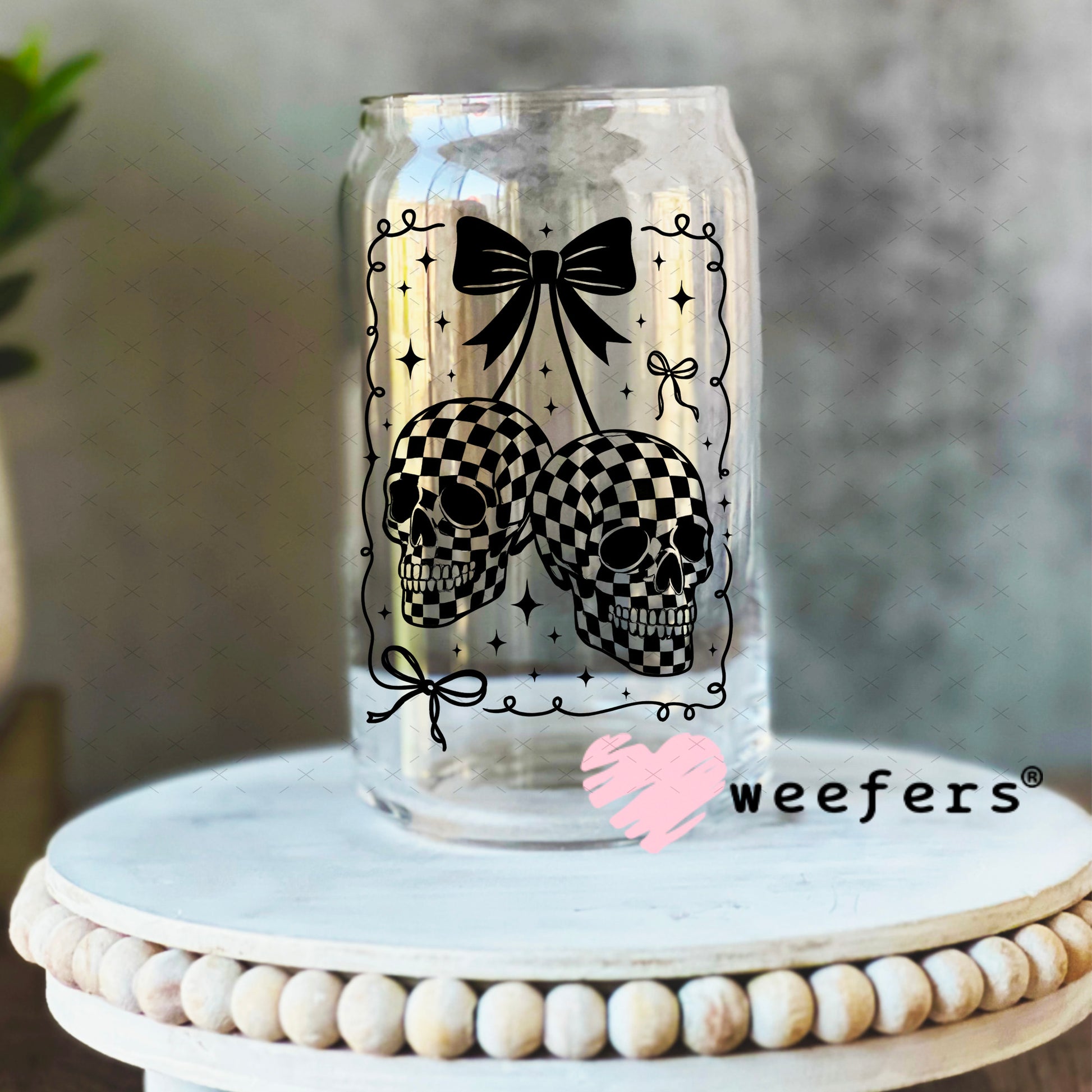 UV DTF Decal - Black Cherry Skulls 16oz Libbey Glass Original Size Weefers