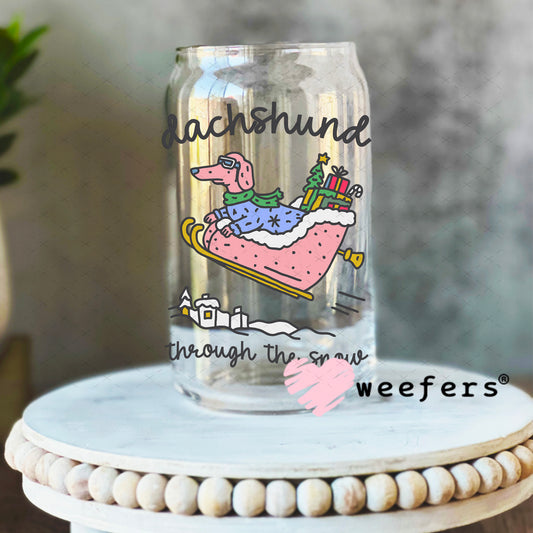 UV DTF Decal - Dachshund Through The Snow 16oz Libbey Glass Original Size Weefers