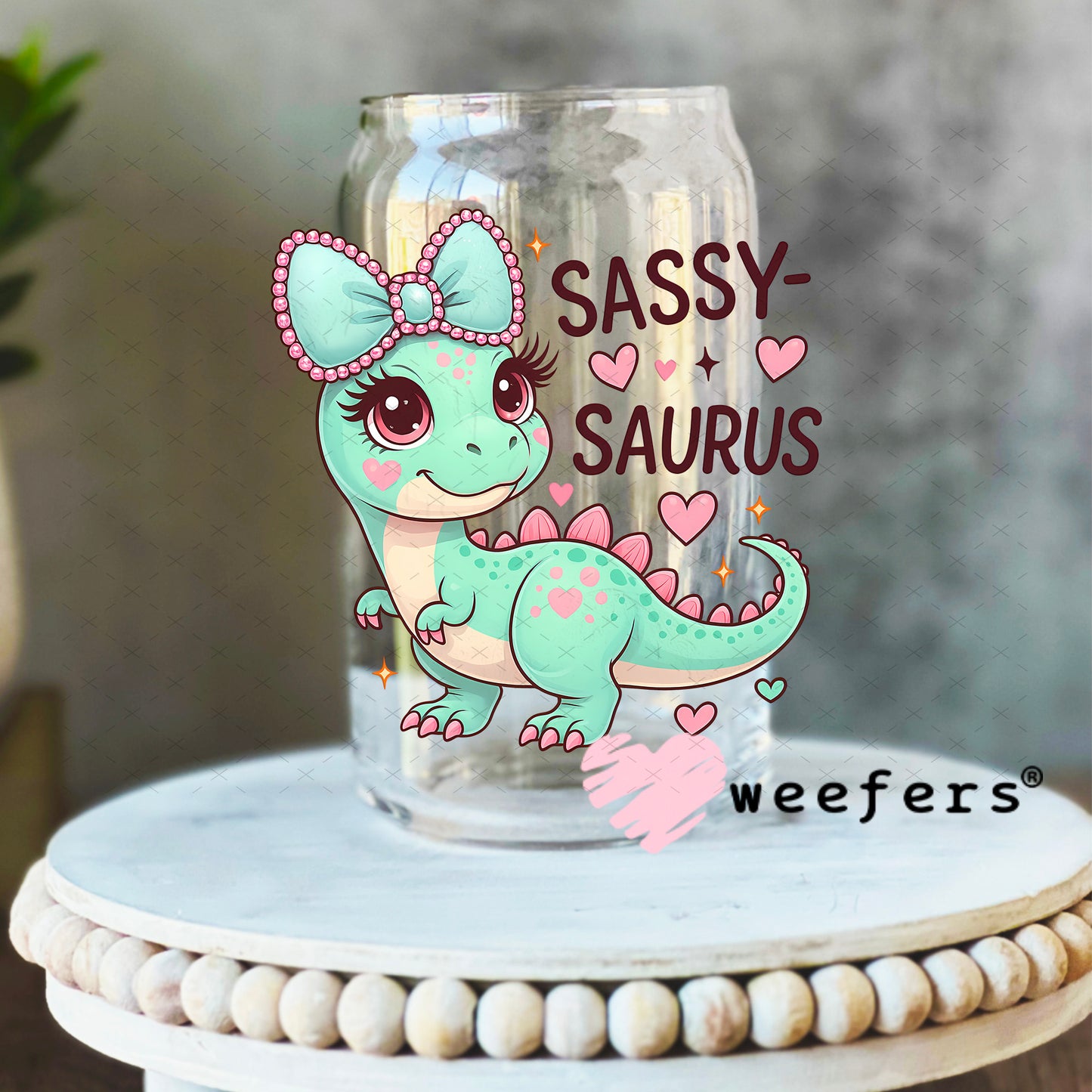 UV DTF Decal - Sassy Saurus 16oz Libbey Glass Original Size Weefers