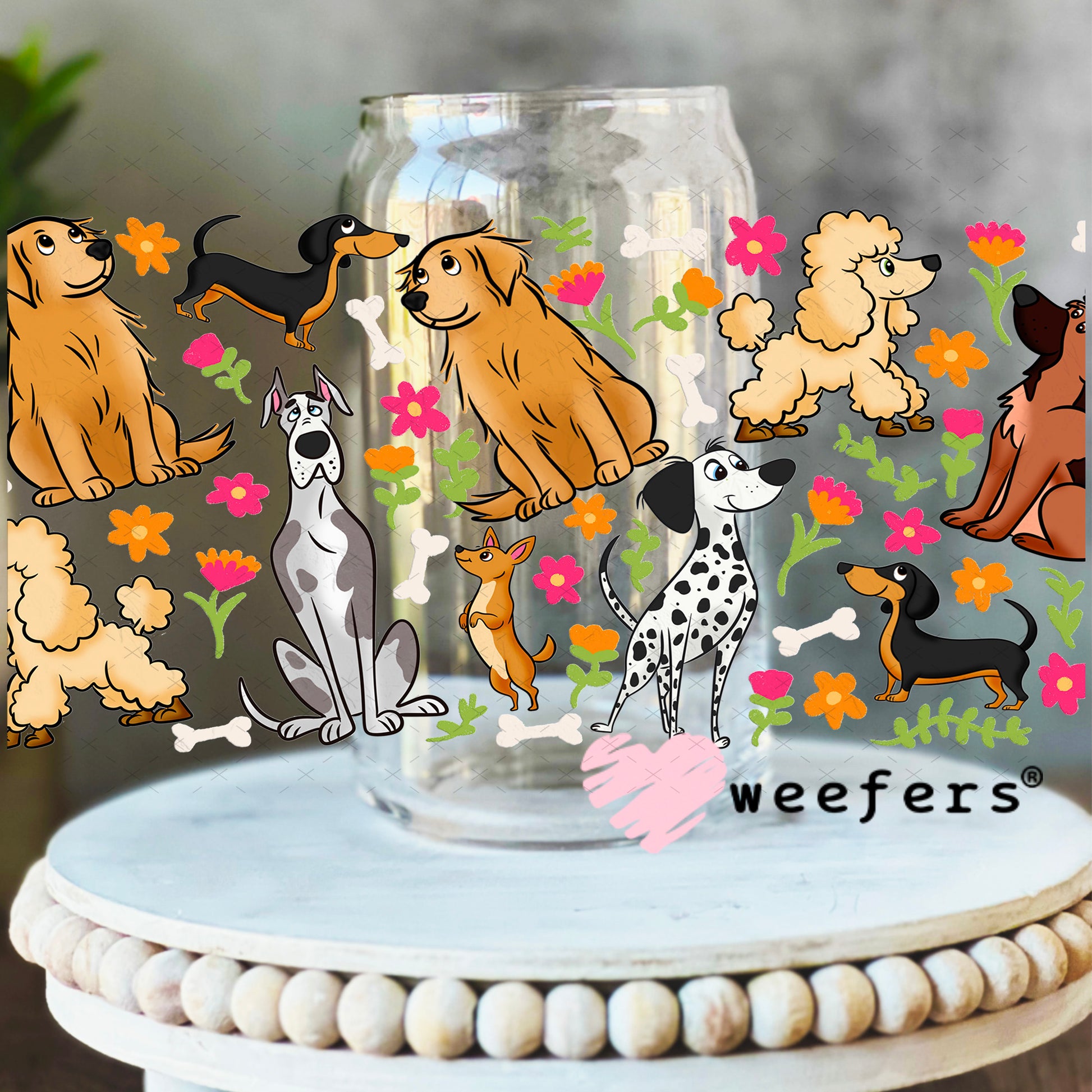 UV DTF Cup Wrap – Dog Friends 16oz Libbey Glass Original Size Weefers