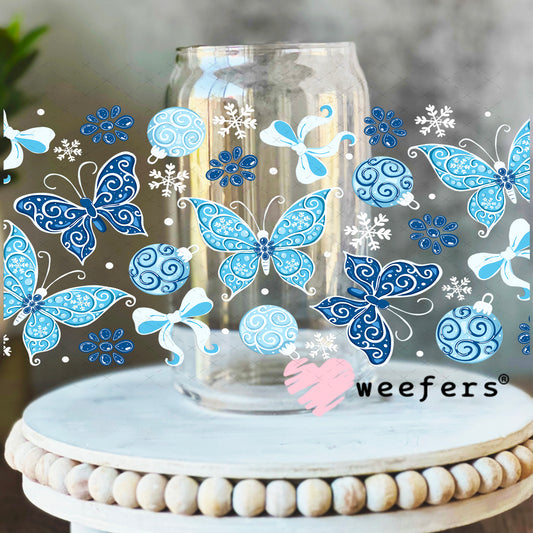 UV DTF Cup Wrap – Blue Butterflies 16oz Libbey Glass Original Size Weefers