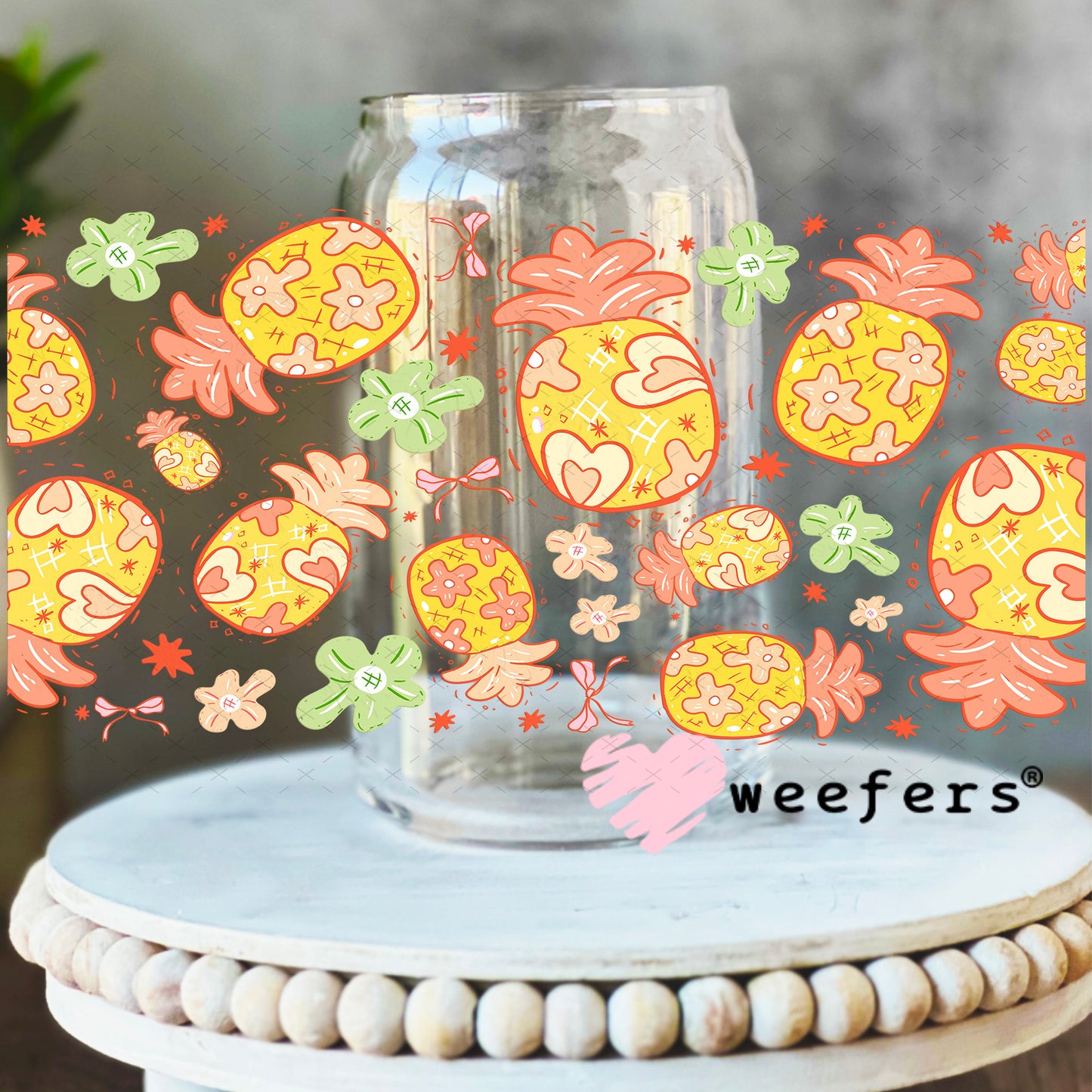 UV DTF Cup Wrap – Whimsical Pineapples 16oz Libbey Glass Original Size Weefers