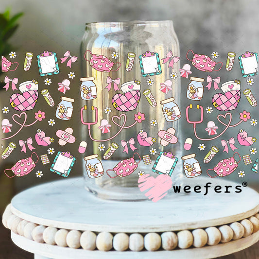 UV DTF Cup Wrap – Pink Nurse Daily Life 16oz Libbey Glass Original Size Weefers