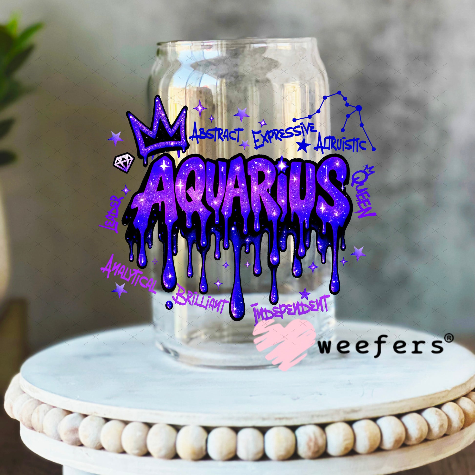 UV DTF Decal - Aquarius Zodiac Sign 16oz Libbey Glass Original Size Weefers