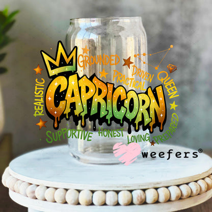 UV DTF Decal - Capricorn Zodiac Sign 16oz Libbey Glass Original Size Weefers
