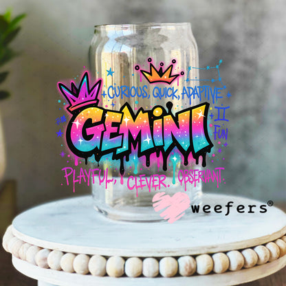 UV DTF Decal - Gemini Zodiac Sign 16oz Libbey Glass Original Size Weefers