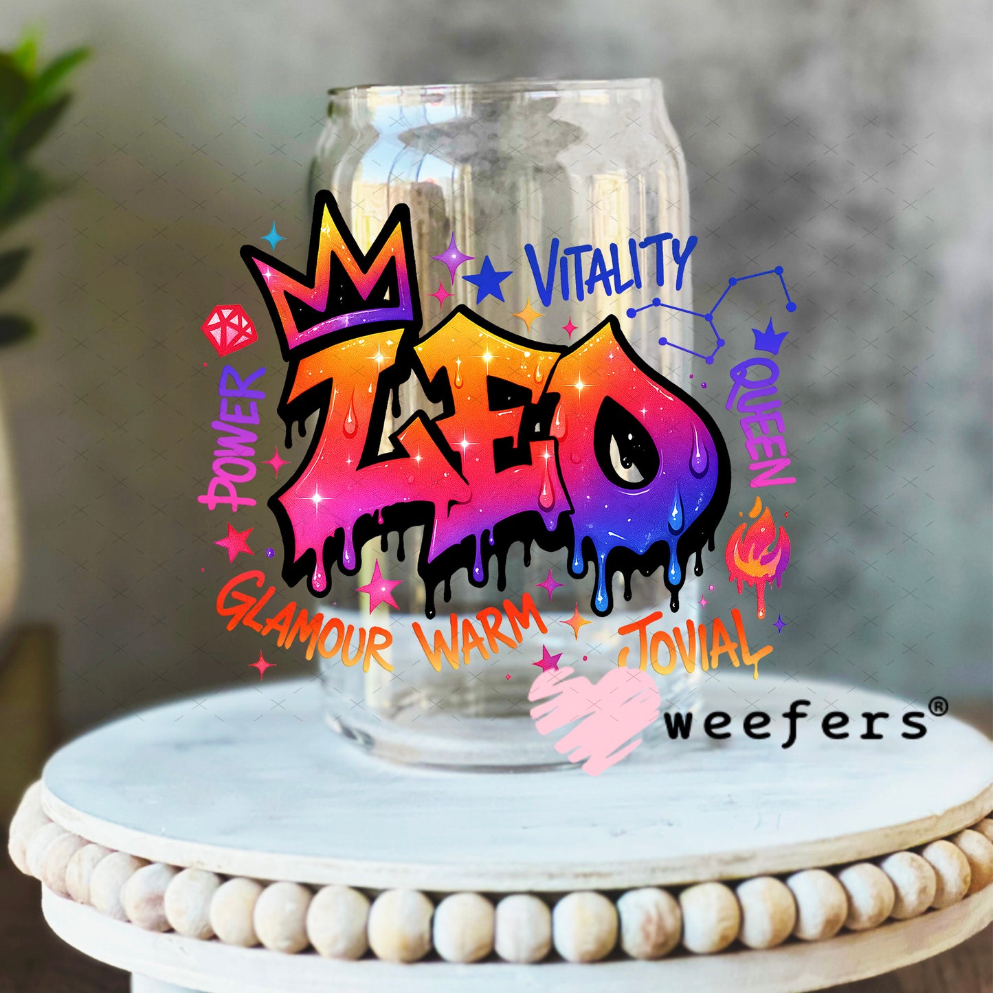 UV DTF Decal - Leo Zodiac Sign 16oz Libbey Glass Original Size Weefers