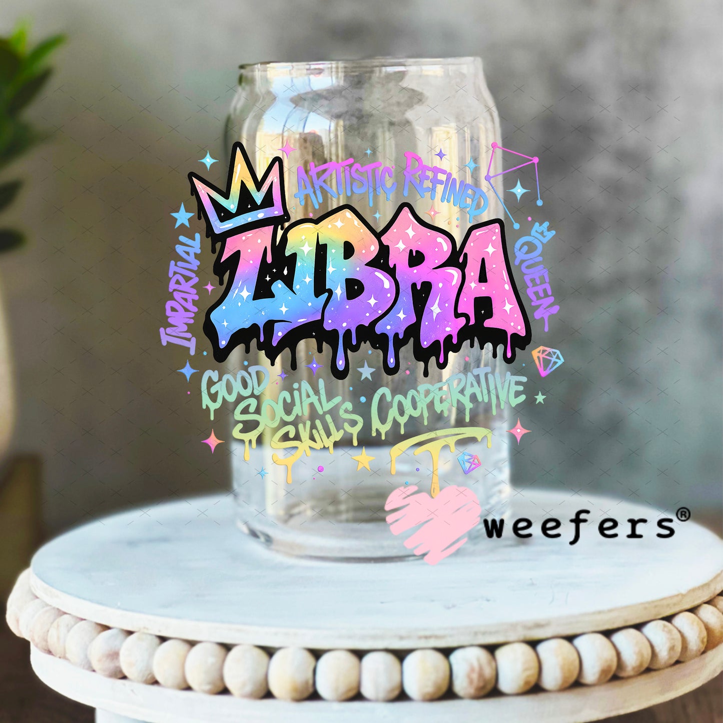 UV DTF Decal - Libra Zodiac Sign 16oz Libbey Glass Original Size Weefers