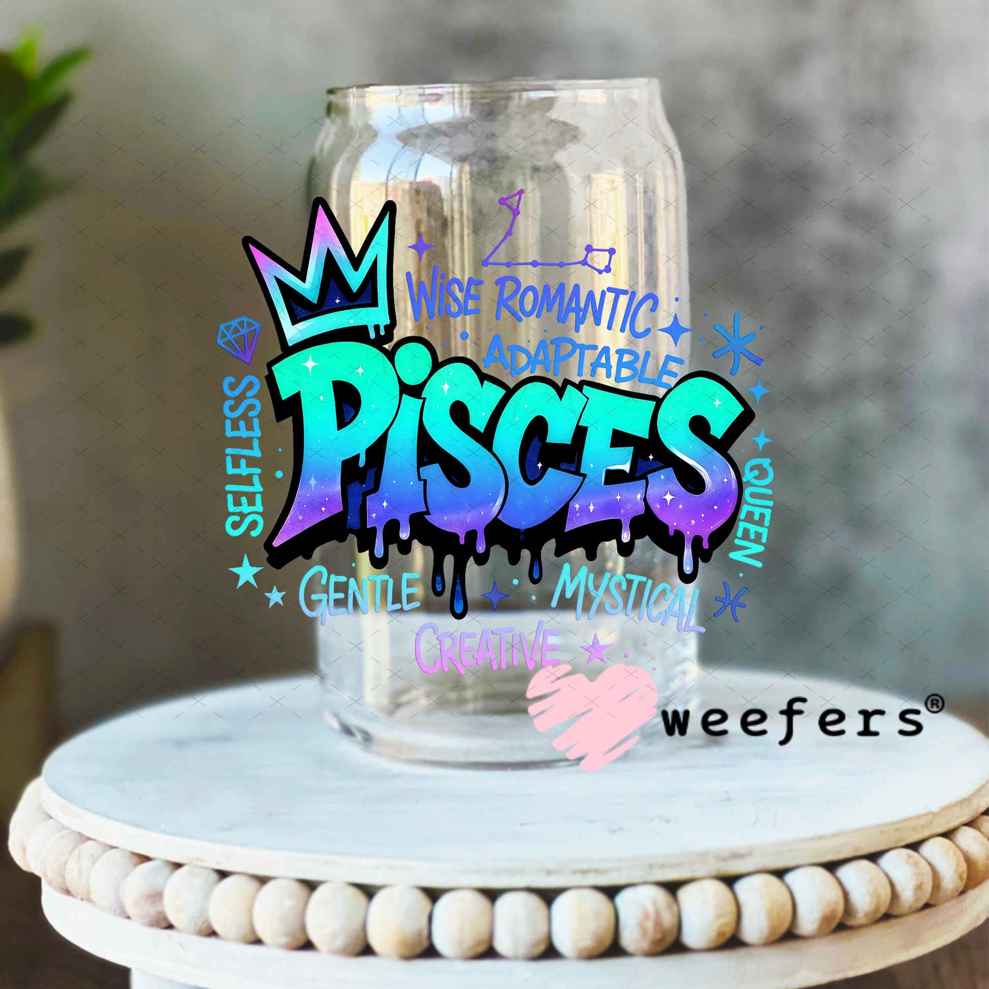 UV DTF Decal - Pisces Zodiac Sign 16oz Libbey Glass Original Size Weefers