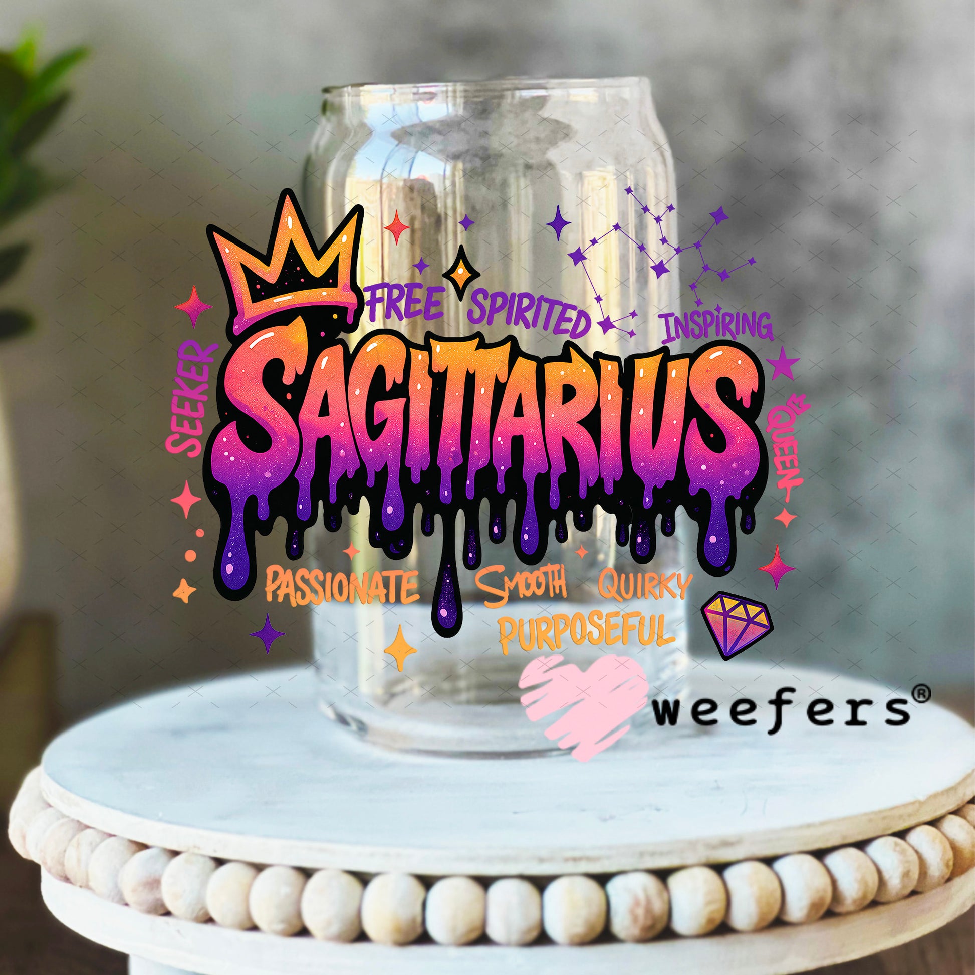 UV DTF Decal - Sagittarius Zodiac Sign 16oz Libbey Glass Original Size Weefers