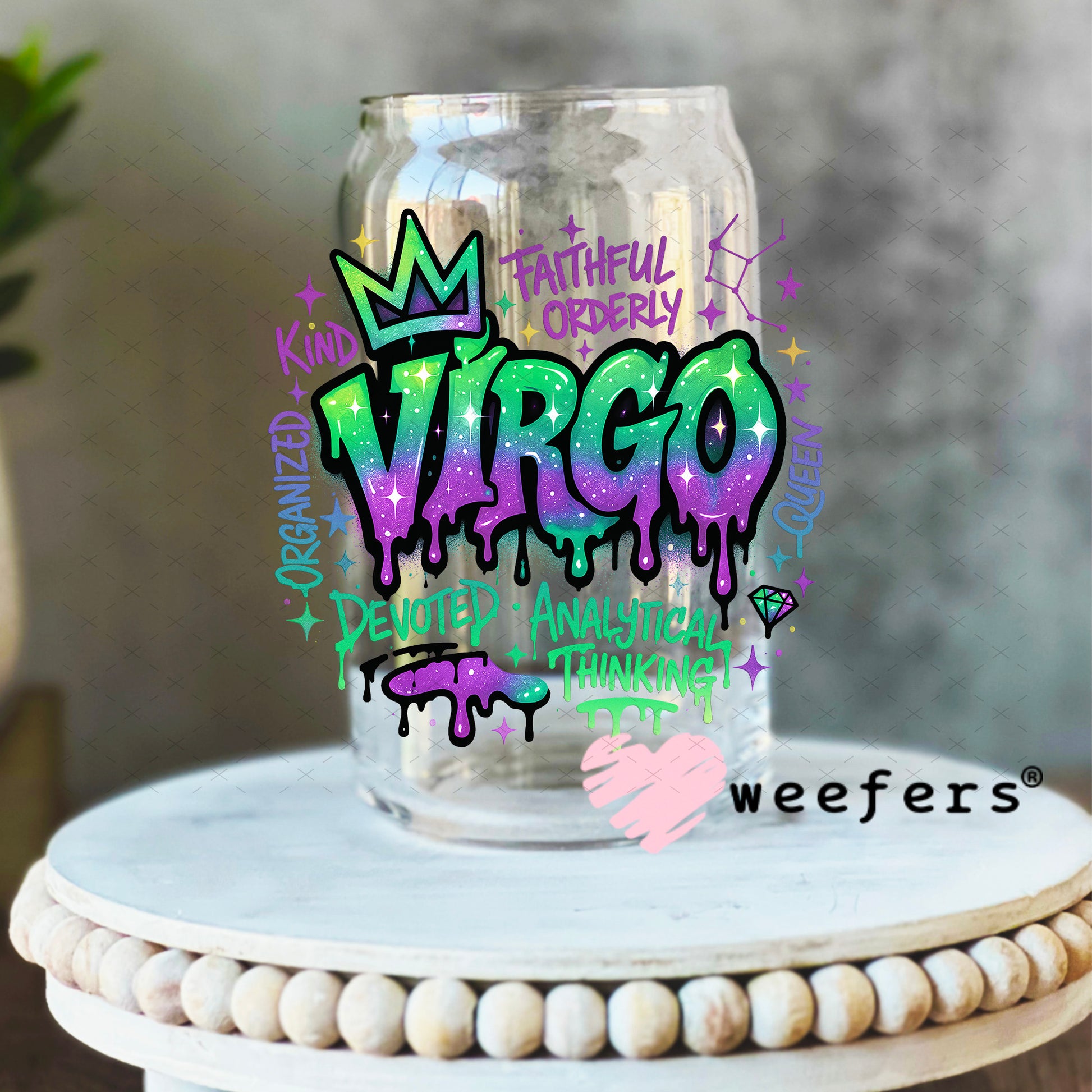 UV DTF Decal - Virgo Zodiac Sign 16oz Libbey Glass Original Size Weefers
