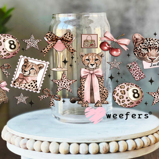 UV DTF Cup Wrap – Rose gold Cheetahs - Weefers Exclusive 16oz Libbey Glass Original Size Cup Wrap Weefers
