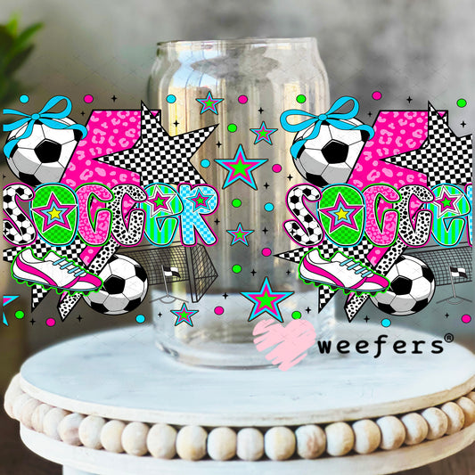 UV DTF Cup Wrap – Preppy Soccer - Weefers Exclusive 16oz Libbey Glass Original Size Weefers