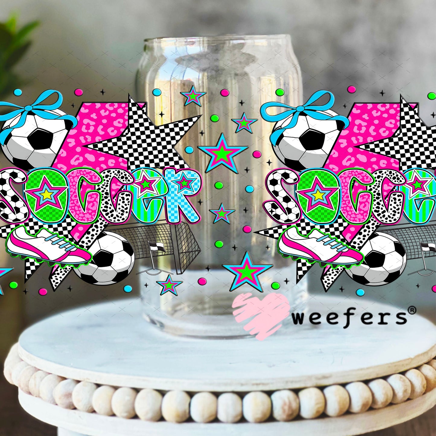 UV DTF Cup Wrap – Preppy Soccer - Weefers® Exclusive 16oz Libbey Glass Original Size Cup Wrap Weefers