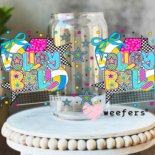 UV DTF Cup Wrap – Preppy Volleyball - Weefers Exclusive 16oz Libbey Glass Original Size Weefers