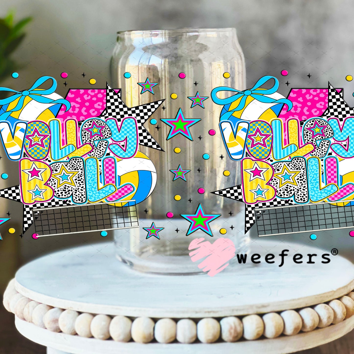 UV DTF Cup Wrap – Preppy Volleyball - Weefers® Exclusive 16oz Libbey Glass Original Size Cup Wrap Weefers