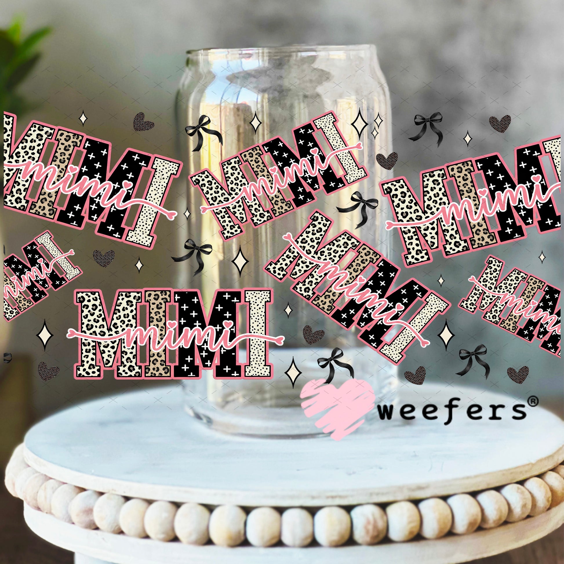 UV DTF Cup Wrap – Mimi Cheetah Print - Weefers Exclusive 16oz Libbey Glass Original Size Weefers