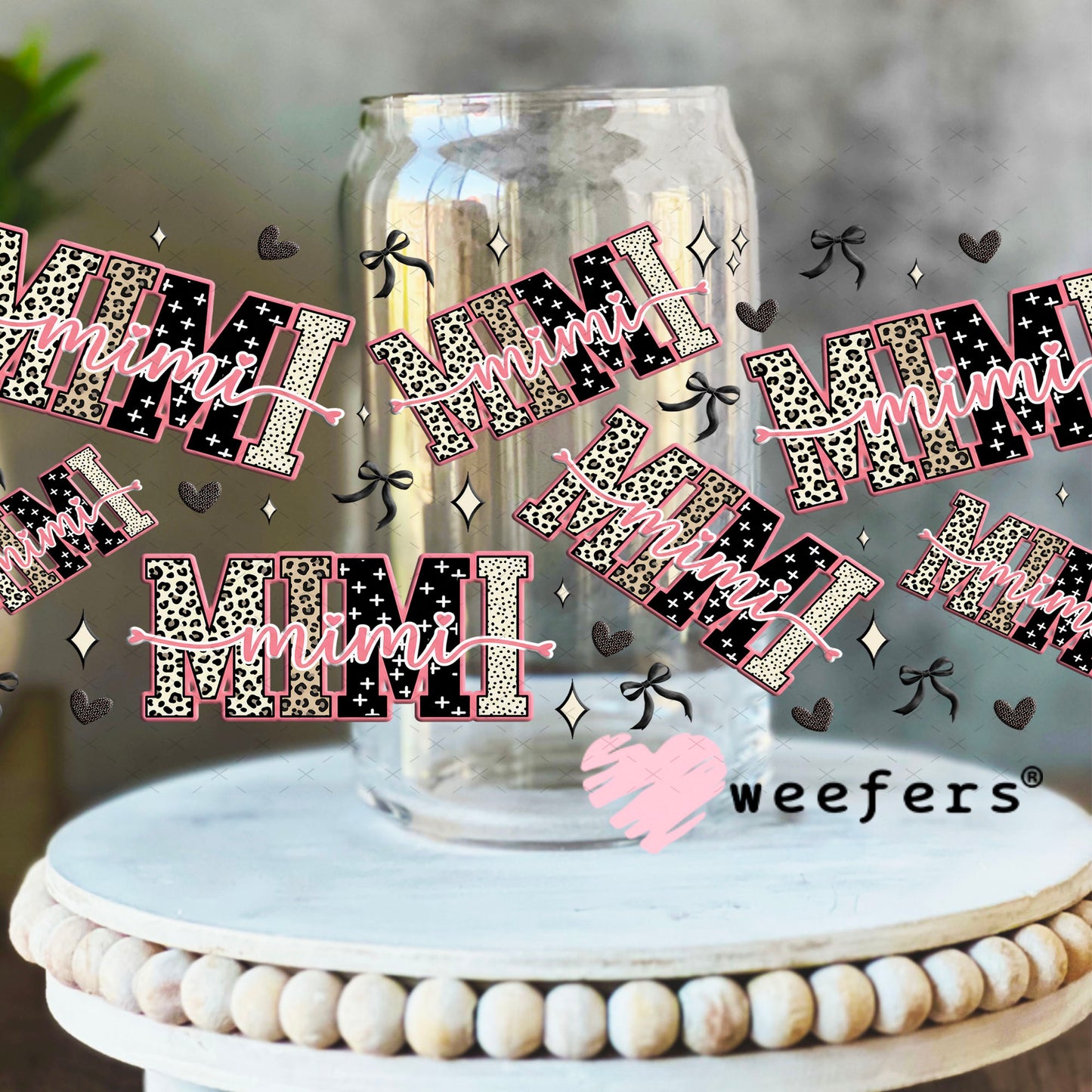 UV DTF Cup Wrap – Mimi Cheetah Print - Weefers Exclusive 16oz Libbey Glass Original Size Cup Wrap Weefers