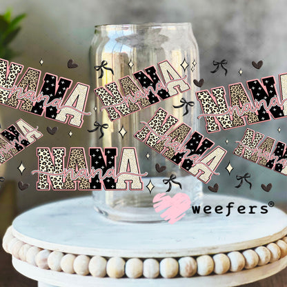 UV DTF Cup Wrap – Nana Cheetah Print - Weefers Exclusive 16oz Libbey Glass Original Size Cup Wrap Weefers