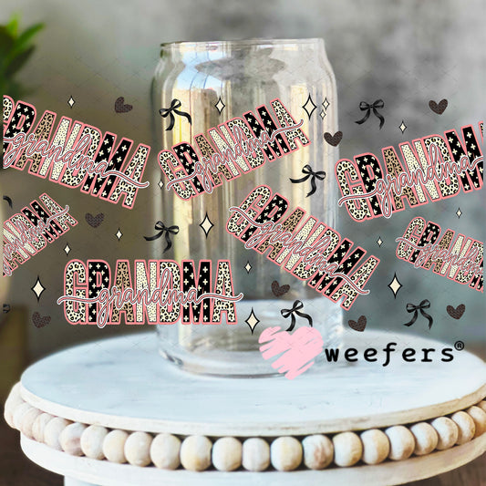 UV DTF Cup Wrap – Grandma Cheetah Print - Weefers Exclusive 16oz Libbey Glass Original Size Weefers