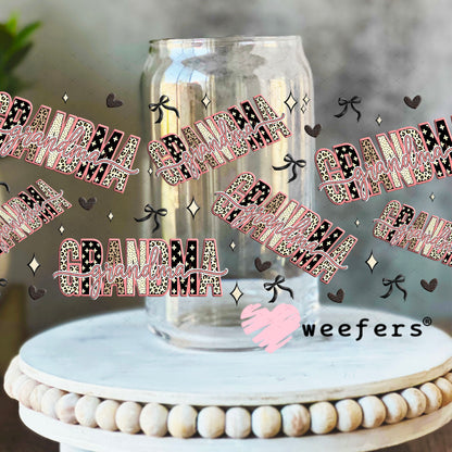 UV DTF Cup Wrap – Grandma Cheetah Print - Weefers Exclusive 16oz Libbey Glass Original Size Cup Wrap Weefers