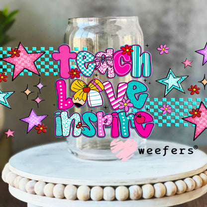 UV DTF Cup Wrap – Preppy Teach Love Inspire- Weefers Exclusive 16oz Libbey Glass Original Size Cup Wrap Weefers