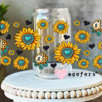 UV DTF Cup Wrap – Cow Coffee and Sunflowers Sidekick - Weefers Exclusive 16oz Libbey Glass Original Size Weefers