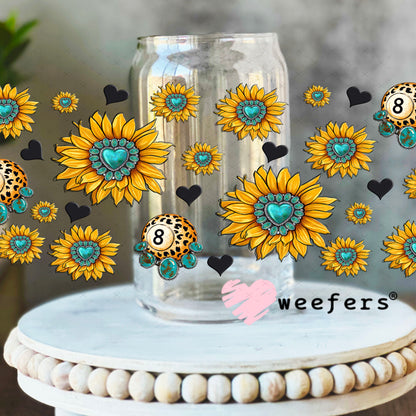 UV DTF Cup Wrap – Cow Coffee and Sunflowers Sidekick - Weefers Exclusive 16oz Libbey Glass Original Size Cup Wrap Weefers