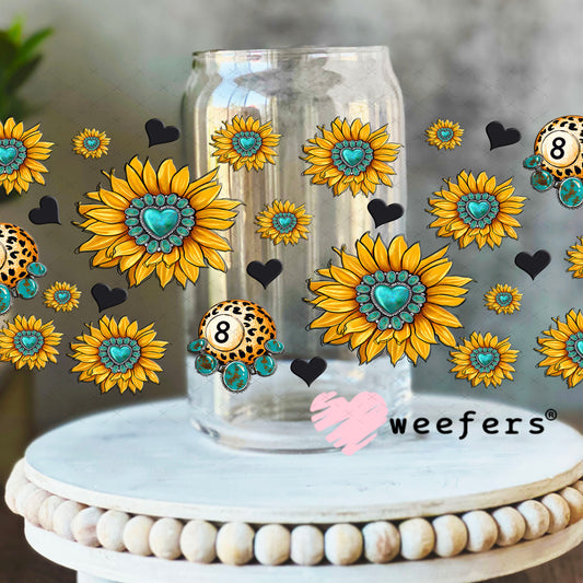 UV DTF Cup Wrap – Cow Coffee and Sunflowers Sidekick - Weefers Exclusive 16oz Libbey Glass Original Size Cup Wrap Weefers