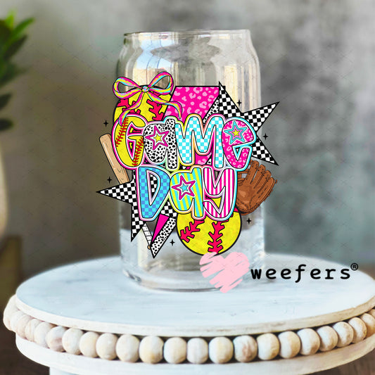 UV DTF Decal - Preppy Gameday Softball 16oz Libbey Glass Original Size Weefers