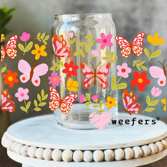 UV DTF Cup Wrap – Pink and Red Butterflies 16oz Libbey Glass Original Size Weefers