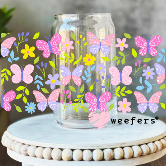 UV DTF Cup Wrap – Pink and Purple Butterfly 16oz Libbey Glass Original Size Weefers