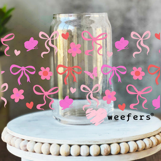 UV DTF Cup Wrap – Pink Bows and Flowers 16oz Libbey Glass Original Size Weefers