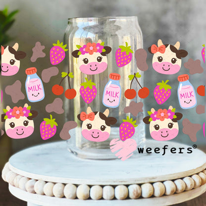 UV DTF Cup Wrap – Strawberry Milk cow 16oz Libbey Glass Original Size Weefers