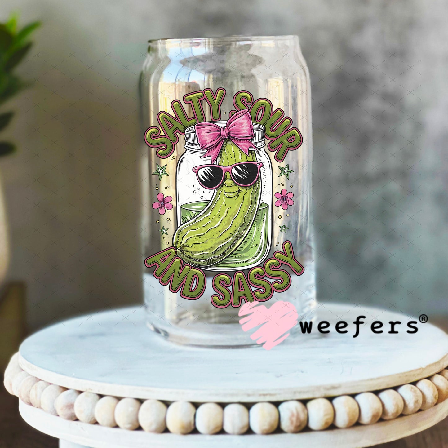 UV DTF Decal - Salty Sour and Sassy Pickle 16oz Libbey Glass Original Size Weefers