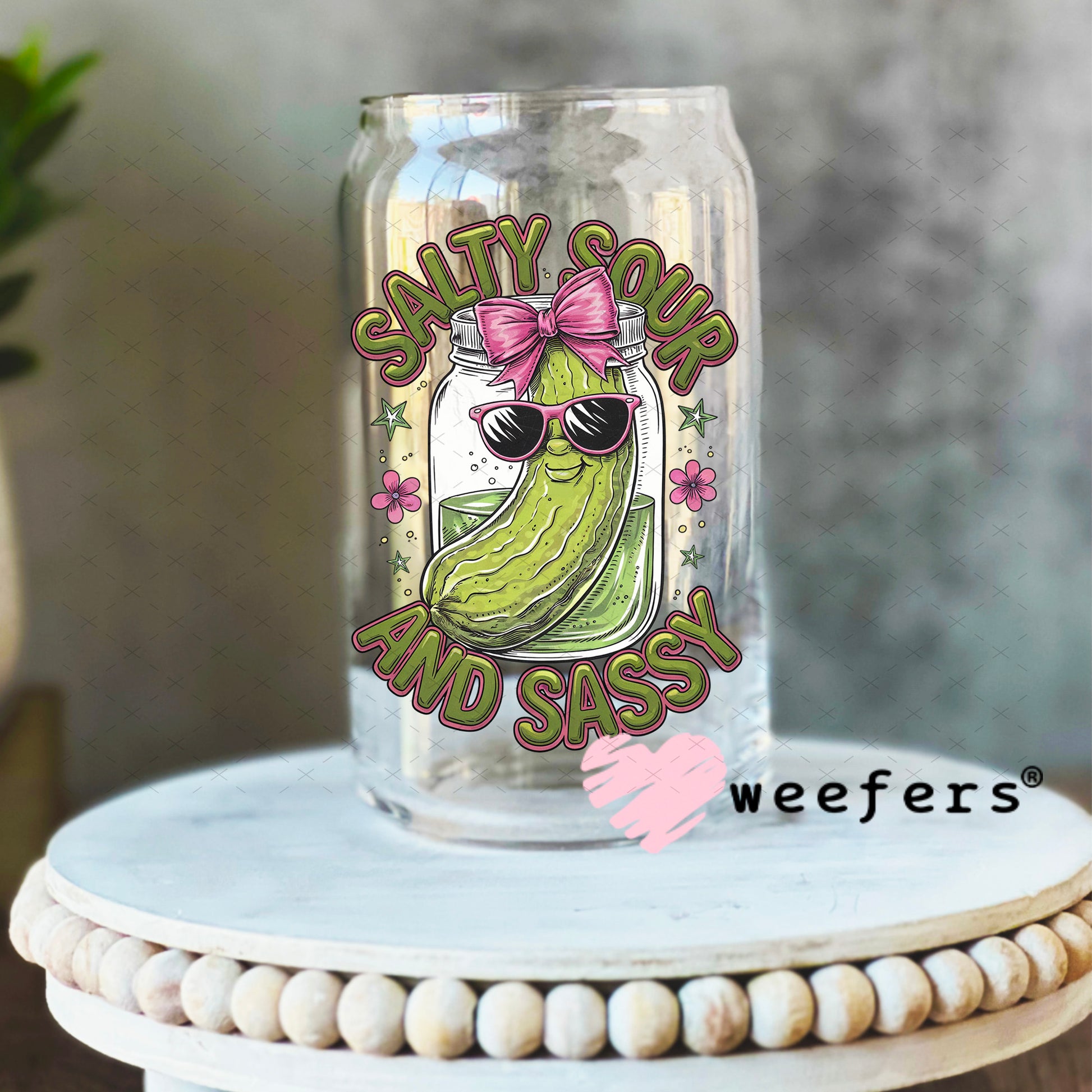 UV DTF Decal - Salty Sour and Sassy Pickle 16oz Libbey Glass Original Size Weefers