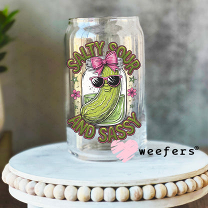 UV DTF Decal - Salty Sour and Sassy Pickle 16oz Libbey Glass Original Size Weefers