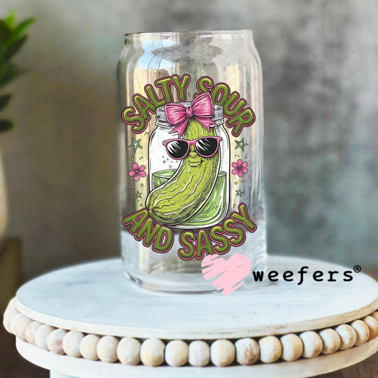 UV DTF Decal - Salty Sour and Sassy Pickle 16oz Libbey Glass Original Size Weefers