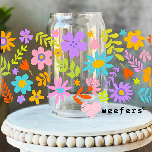 UV DTF Cup Wrap – Whimsical Flowers 16oz Libbey Glass Original Size Weefers