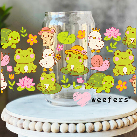UV DTF Cup Wrap – Lilly pad friends Frogs Turtles Snails 16oz Libbey Glass Original Size Weefers
