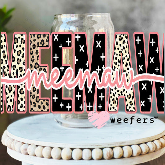 UV DTF Cup Wrap – Cheetah Meemaw 16oz Libbey Glass Original Size Weefers