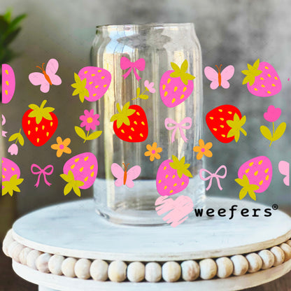 UV DTF Cup Wrap – Pink and Red Strawberries 16oz Libbey Glass Original Size Weefers