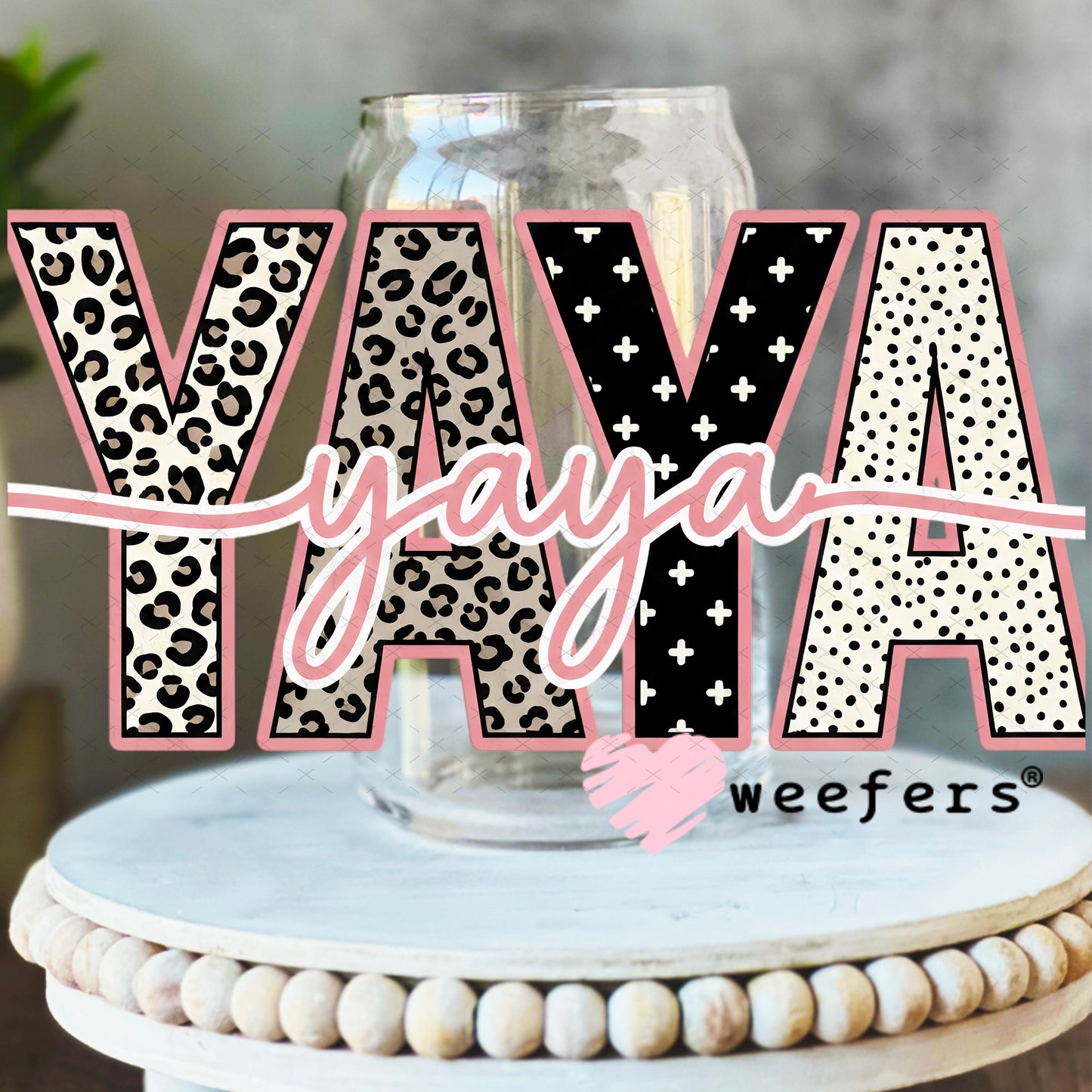 UV DTF Cup Wrap – Cheetah Yaya 16oz Libbey Glass Original Size Weefers