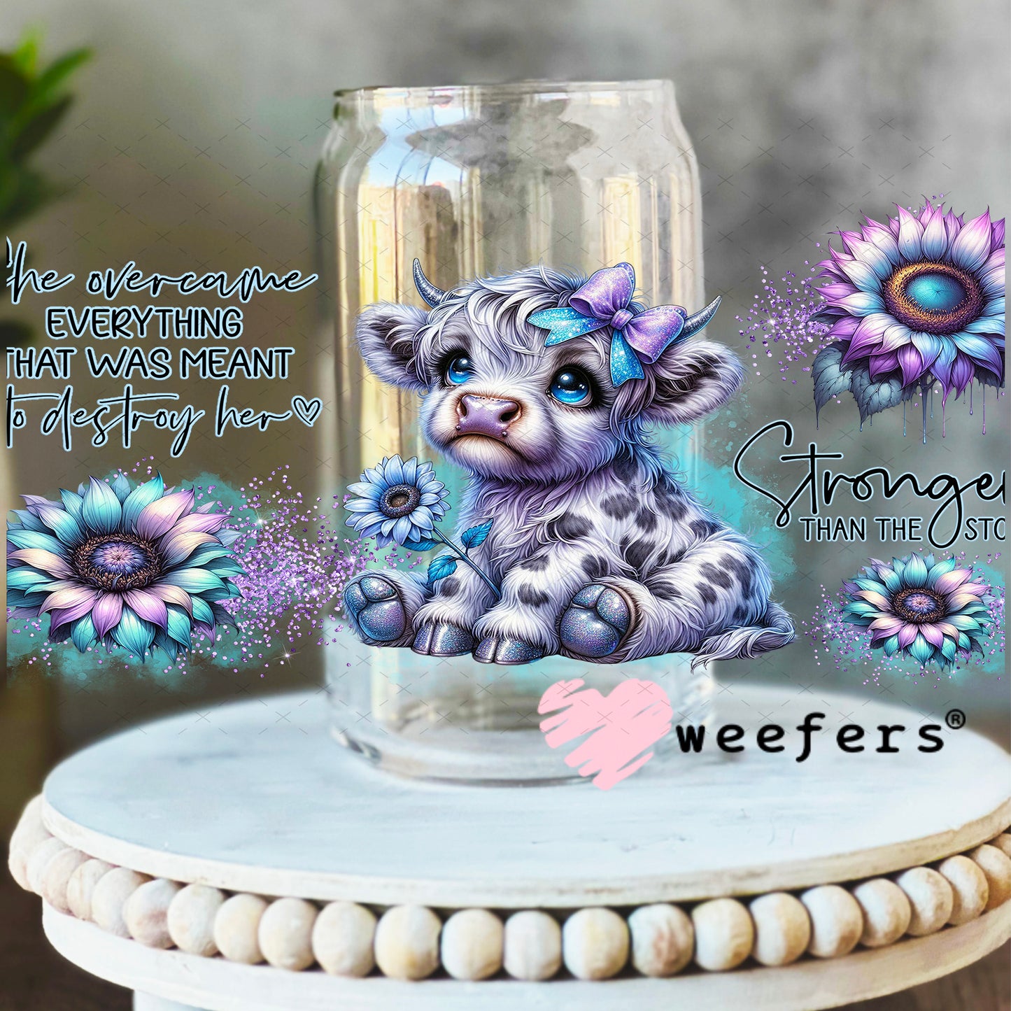 UV DTF Cup Wrap – She Overcame Everything that Was Meant to Destroy Her 16oz Libbey Glass Original Size Weefers